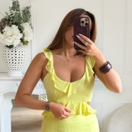 LONGUE ROBE EN LIN VOLANTS JAUNE