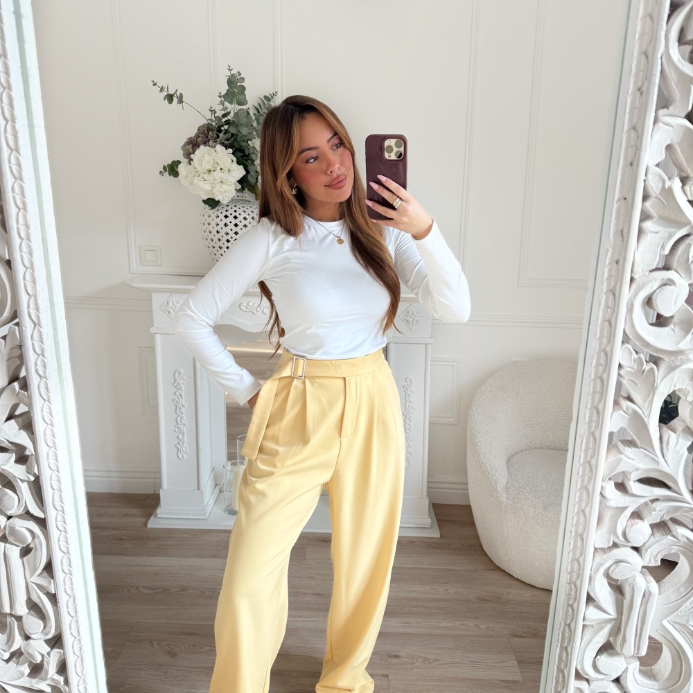 PANTALON FLUIDE JAUNE BEURRE