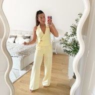 PANTALON TAILLEUR JAUNE PASTEL