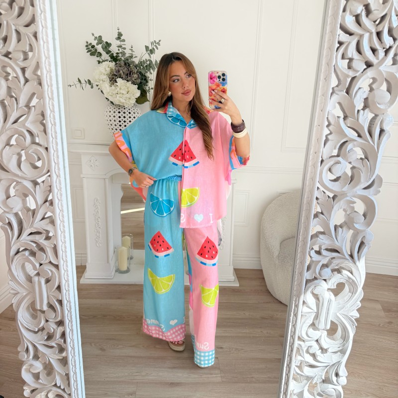 PANTALON AMPLE MOTIF PASTEQUE