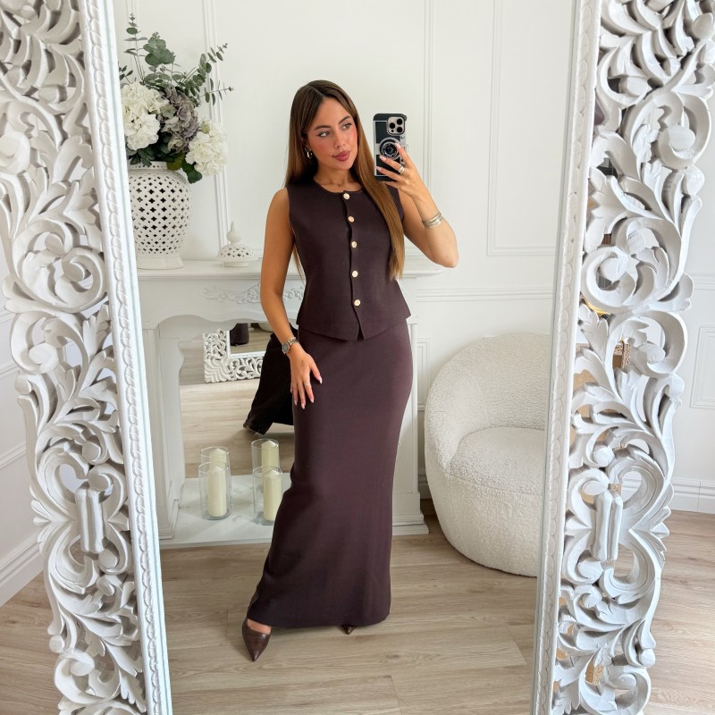 ENSEMBLE EN MAILLE CHOCO AVEC JUPE