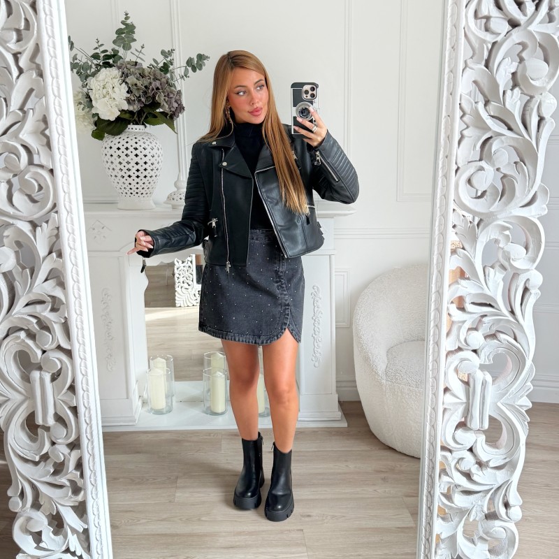 JUPE CLOUTÉE GRIS DÉLAVÉE