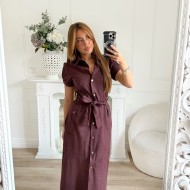 LONGUE ROBE CHEMISE DAIM PRUNE
