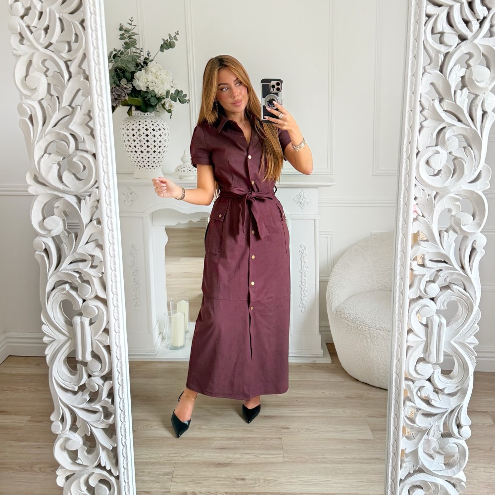 LONGUE ROBE CHEMISE DAIM PRUNE