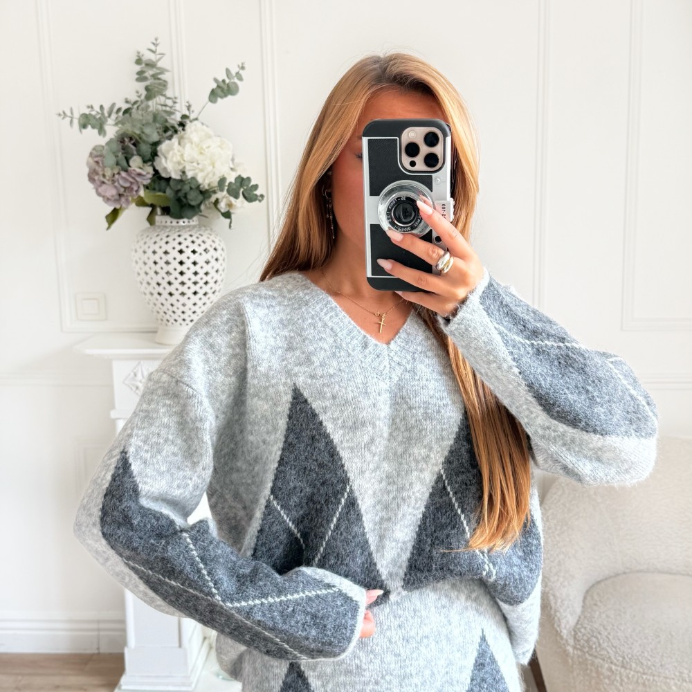 ENSEMBLE JUPE ET PULL QUADRILLAGE