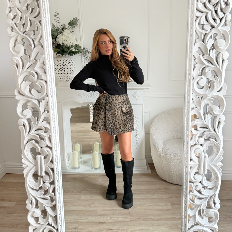 JUPE SHORT POLAIRE LEOPARD JUPE SHORT POLAIRE LEOPARD