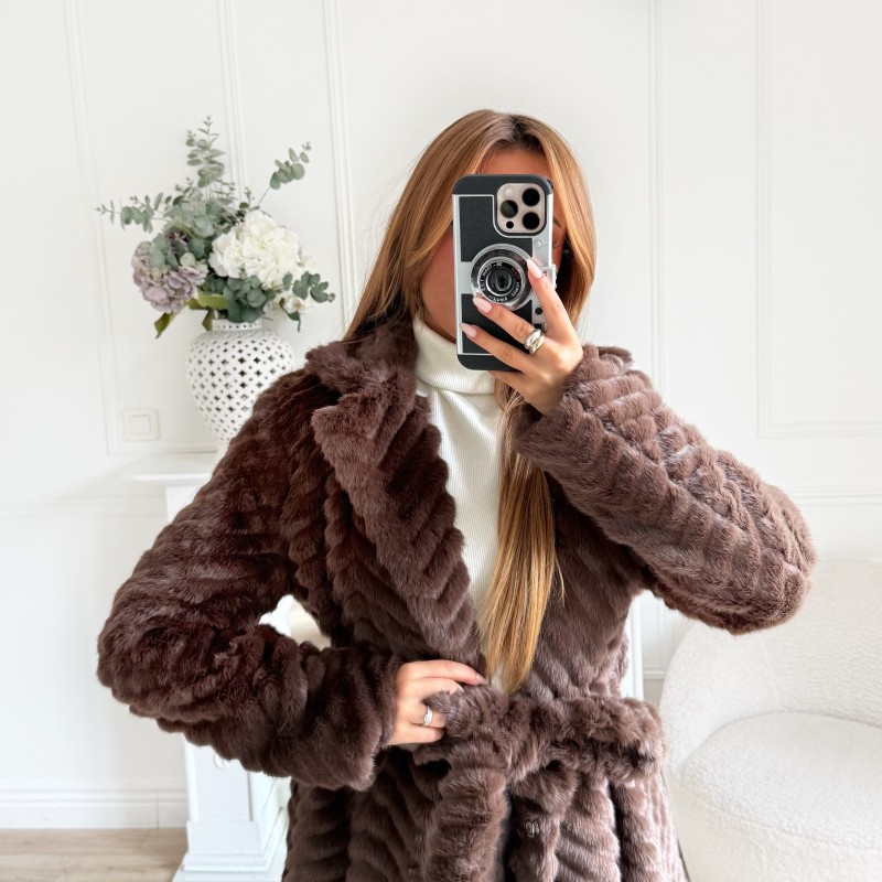 LONG MANTEAU FOURRURE CHOCOLAT