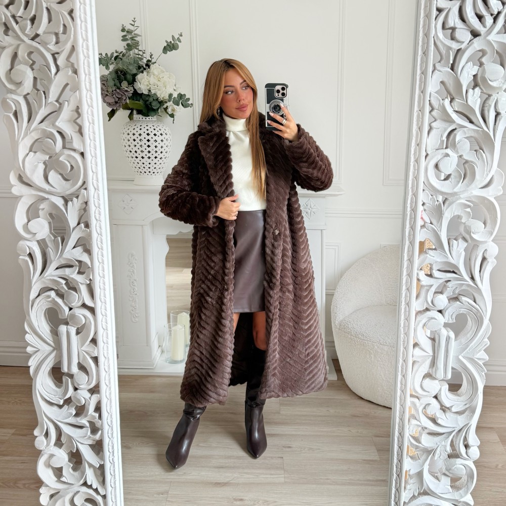 LONG MANTEAU FOURRURE CHOCOLAT