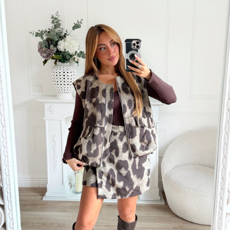 JUPE SHORT LEOPARD CHOCOLAT JUPE SHORT LEOPARD CHOCOLAT