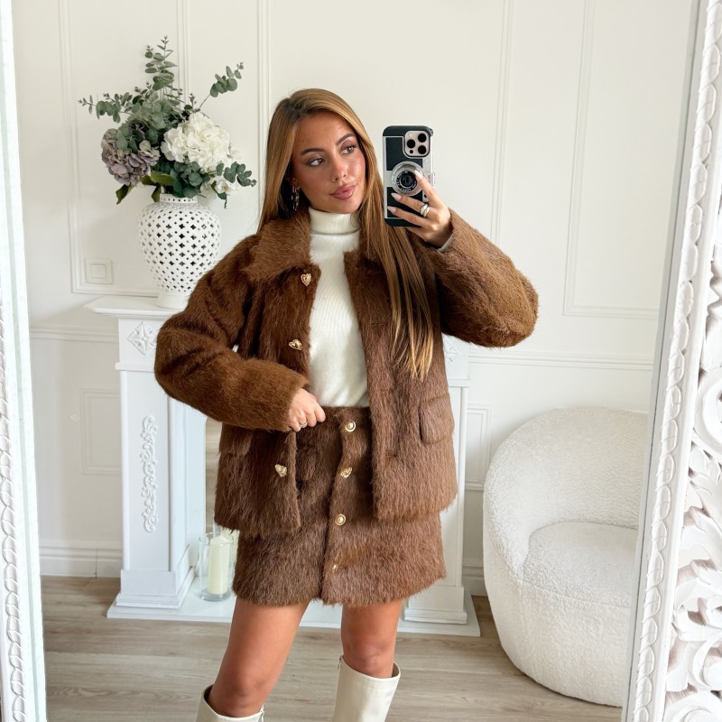 VESTE EN POILS CHOCO DETAILS GOLD