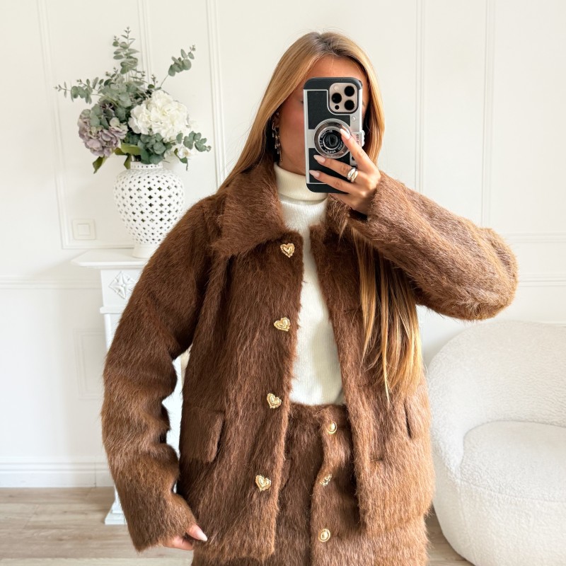VESTE EN POILS CHOCO DETAILS GOLD
