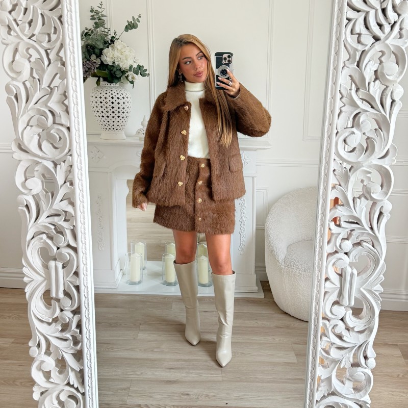 VESTE EN POILS CHOCO DETAILS GOLD