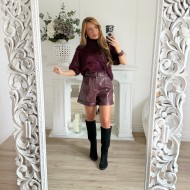 SHORT SIMILI CUIR PRUNE