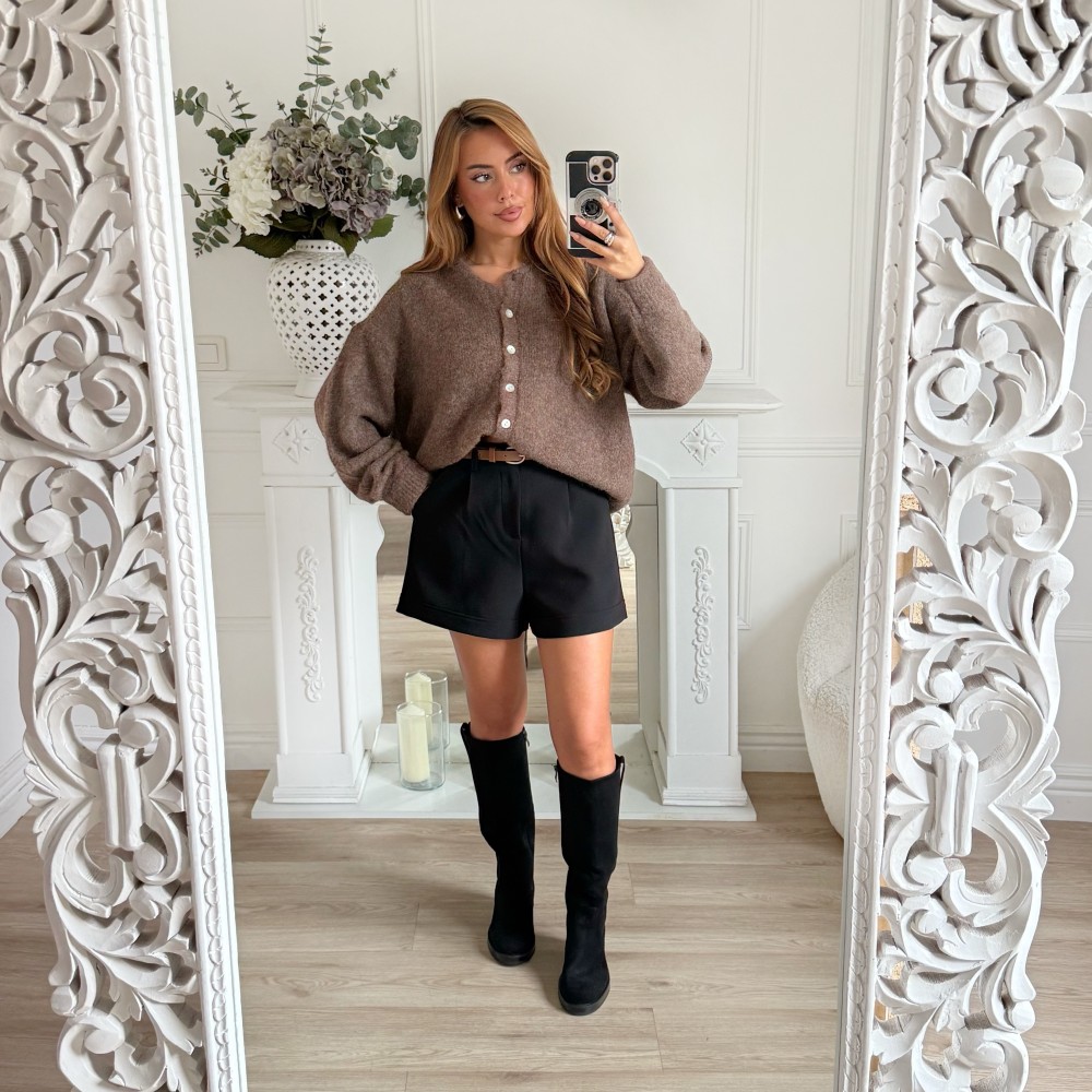 SHORT BLACK AVEC CEINTURE CUIR