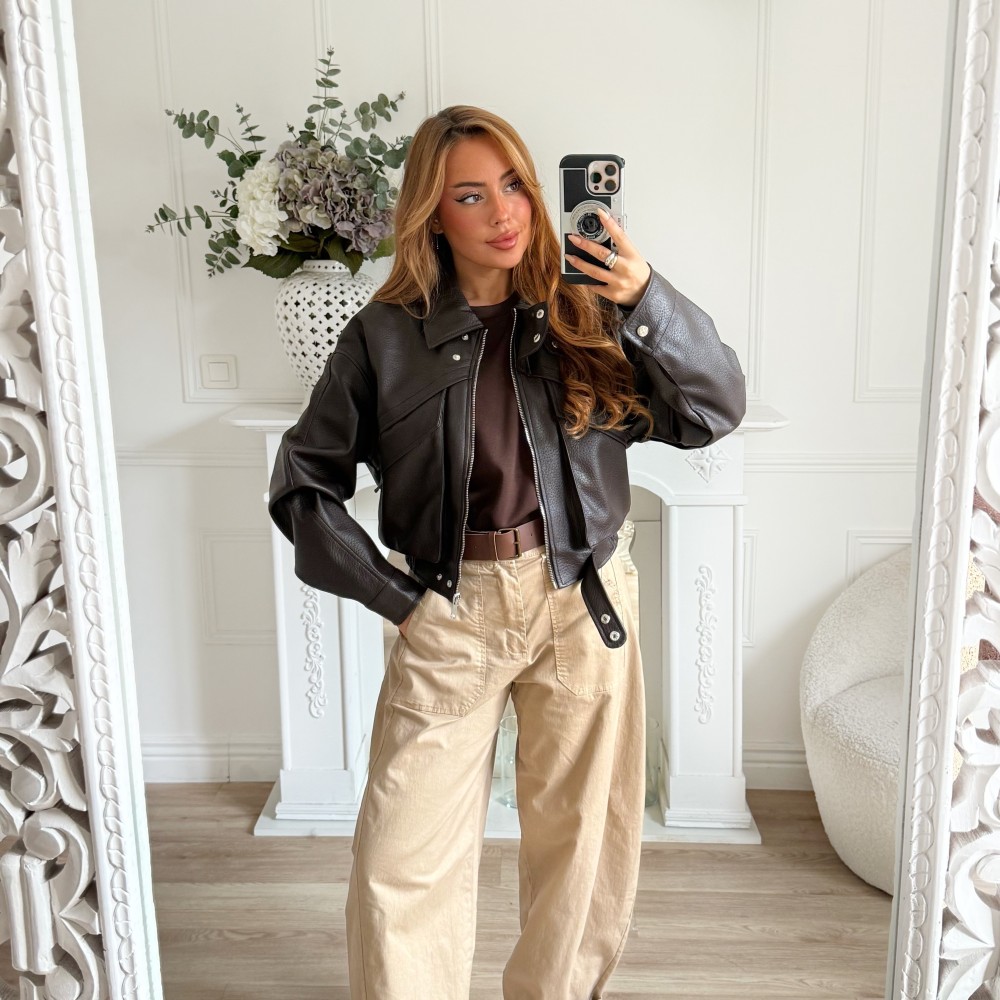 BOMBERS CUIR GRAINÉ CHOCO