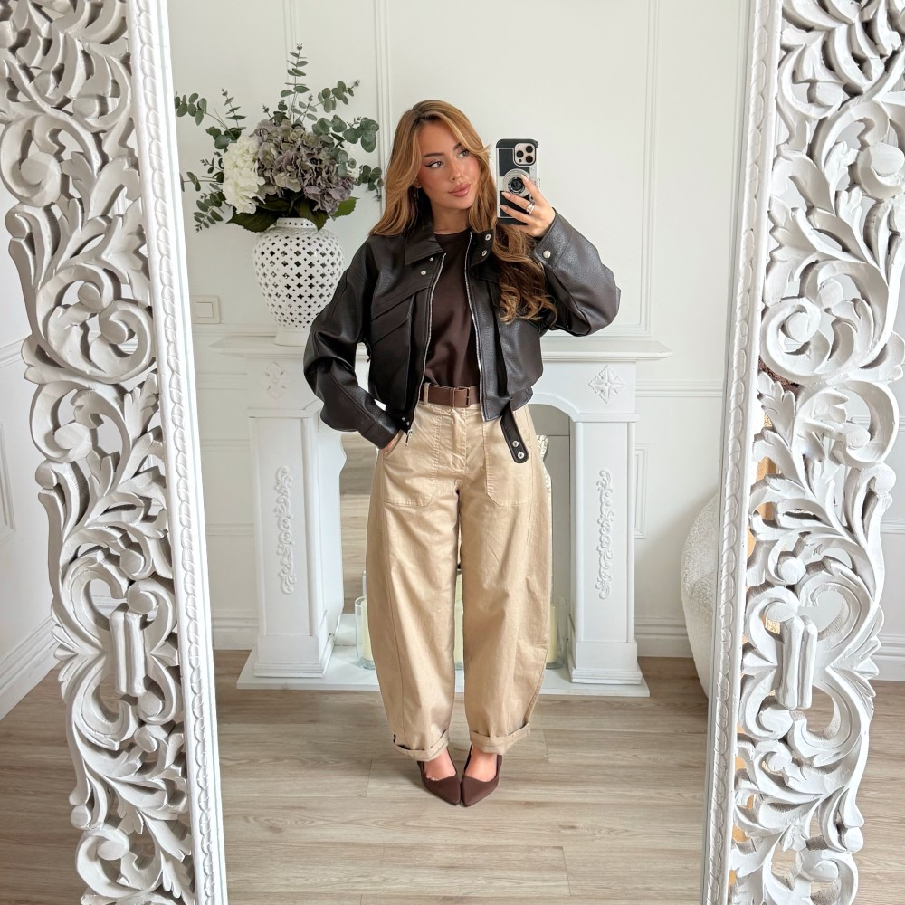 BOMBERS CUIR GRAINÉ CHOCO