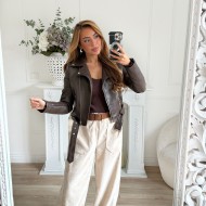 PANTALON BARREL VELOURS CRÊME AVEC CEINTURE