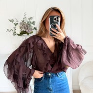 BLOUSE VOLANTS CHOCO
