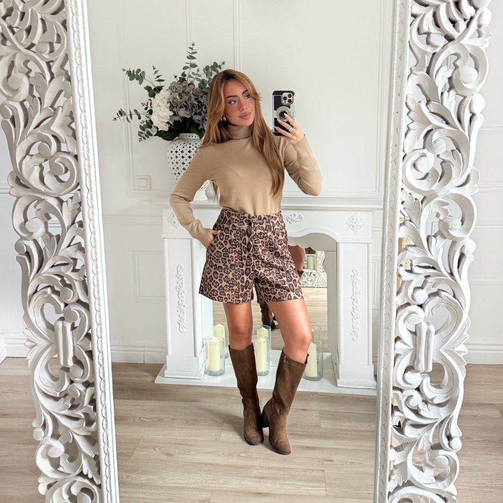 SHORT SUEDINE LEOPARD
