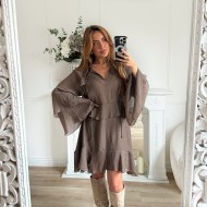 ROBE TAUPE VOLANTS ROBE TAUPE VOLANTS