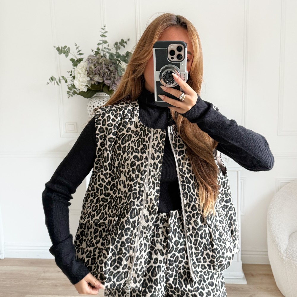 VESTE SANS MANCHE LEOPARD VESTE SANS MANCHE LEOPARD