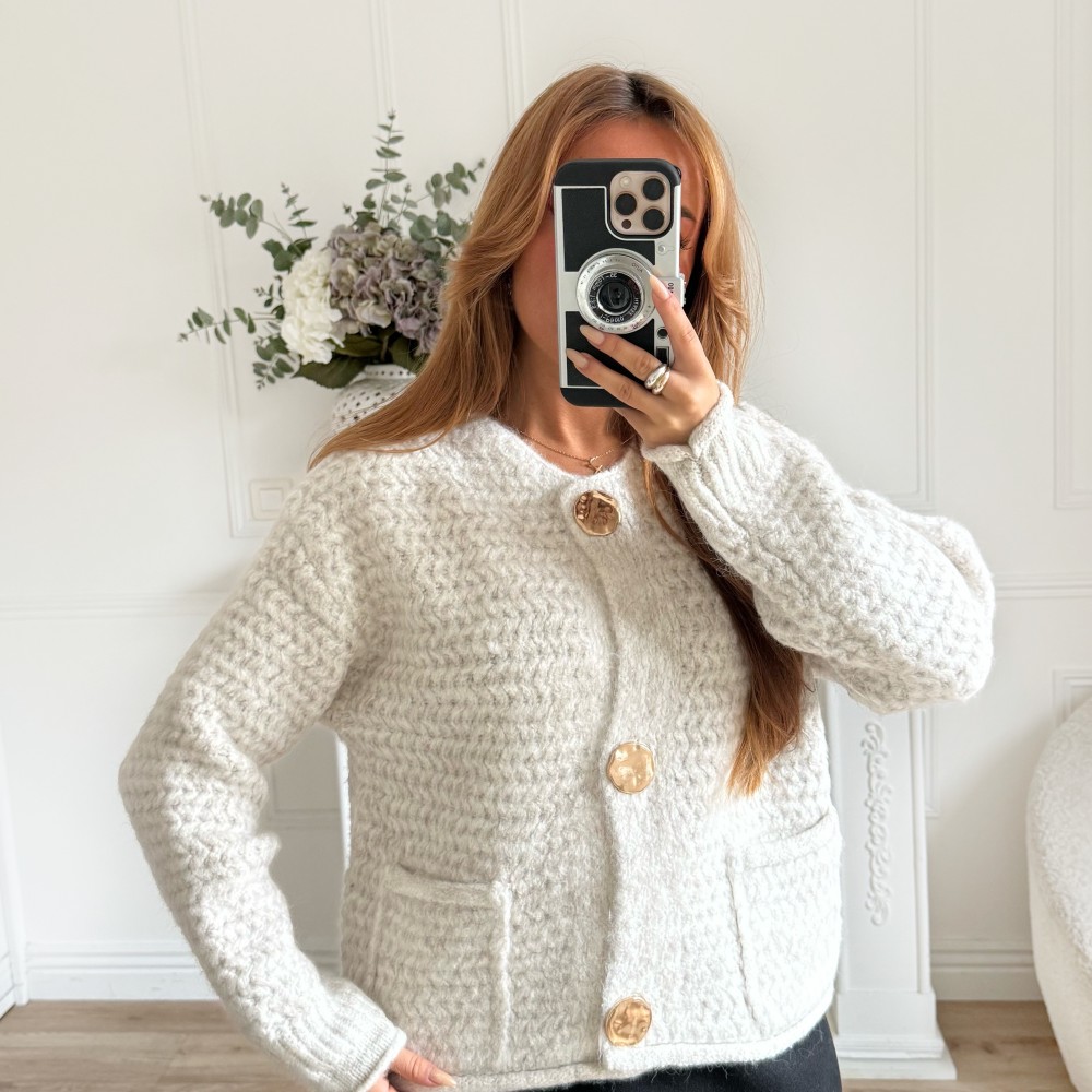 MAXI GILET BEIGE BOUTONS GOLD