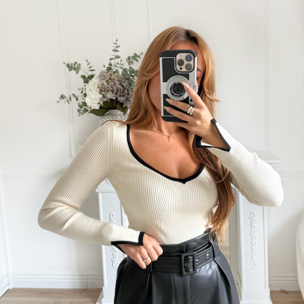 TOP COTELÉ MAILLE CRÊME