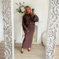 ENSEMBLE CHOCO JUPE ET GILET DETAILS GOLD