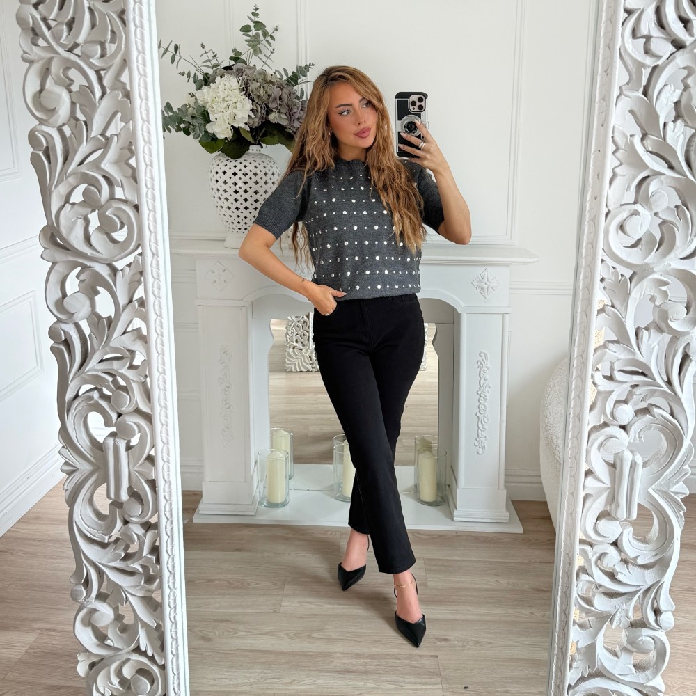 PULL GRIS CLOUTÉ ANGELINA