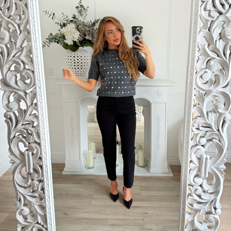 PULL GRIS CLOUTÉ ANGELINA