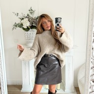 JUPE SIMILI CUIR CHOCO AVEC CEINTURE AMINA