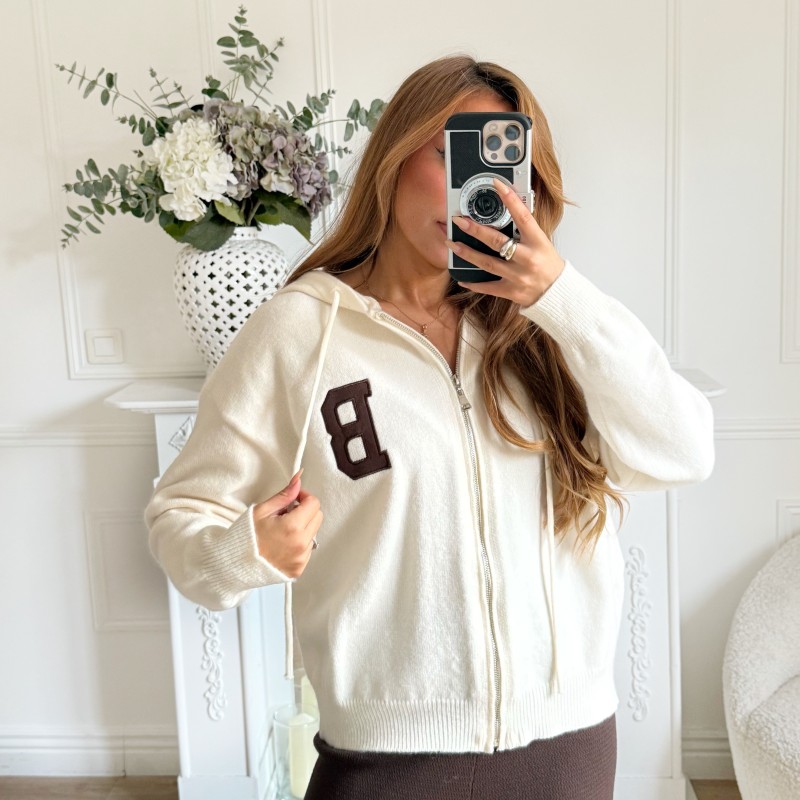 GILET SWEAT FERMETURE BEIGE FLORA