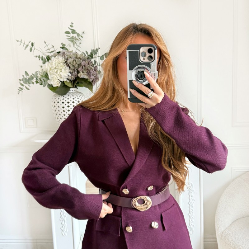 GILET PRUNE AVEC CEINTURE REBECCA