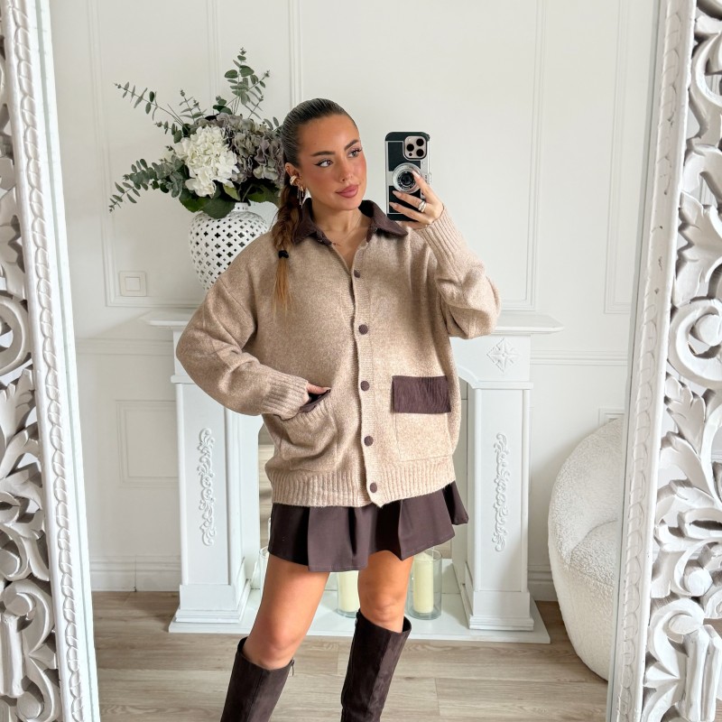 GILET MI LONG CAMEL CHOCO