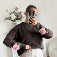 PULL CHOCO BRODERIE FLEURS