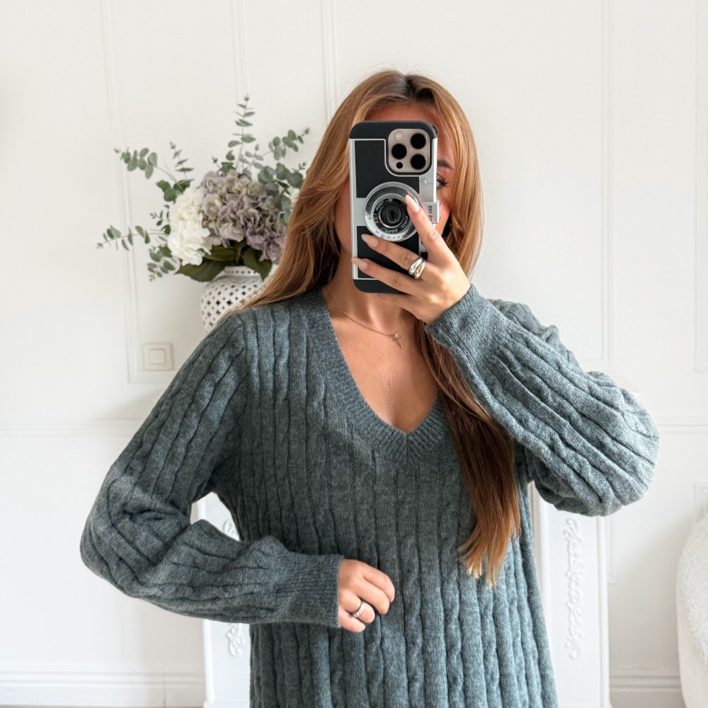 ROBE MAILLE TORSADÉE GRIS