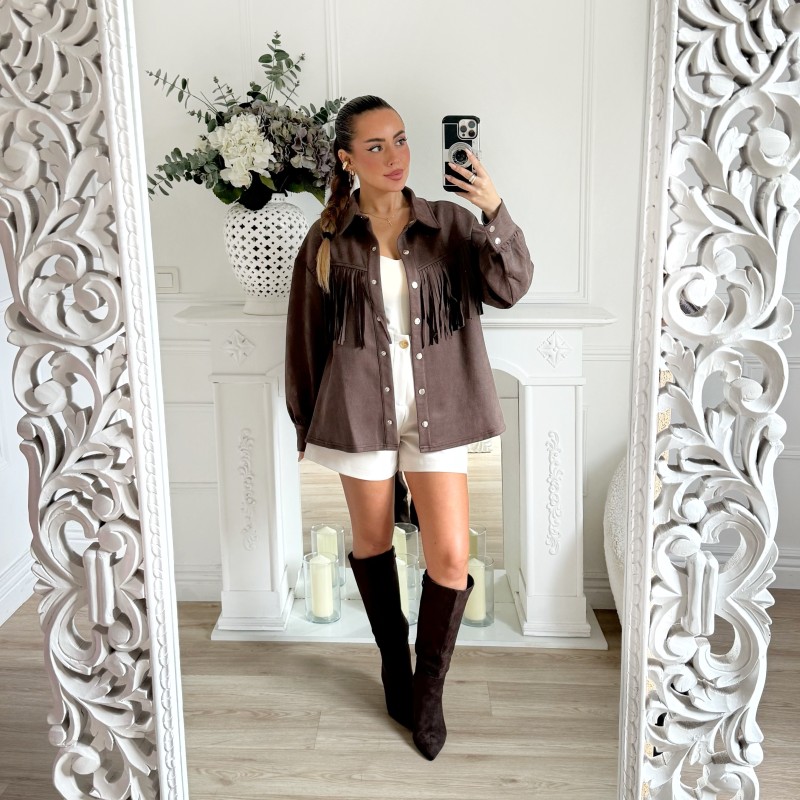 VESTE FRANGES SUEDINE CHOCO