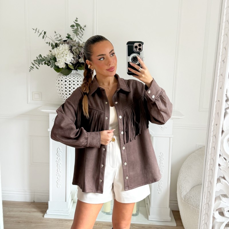 VESTE FRANGES SUEDINE CHOCO