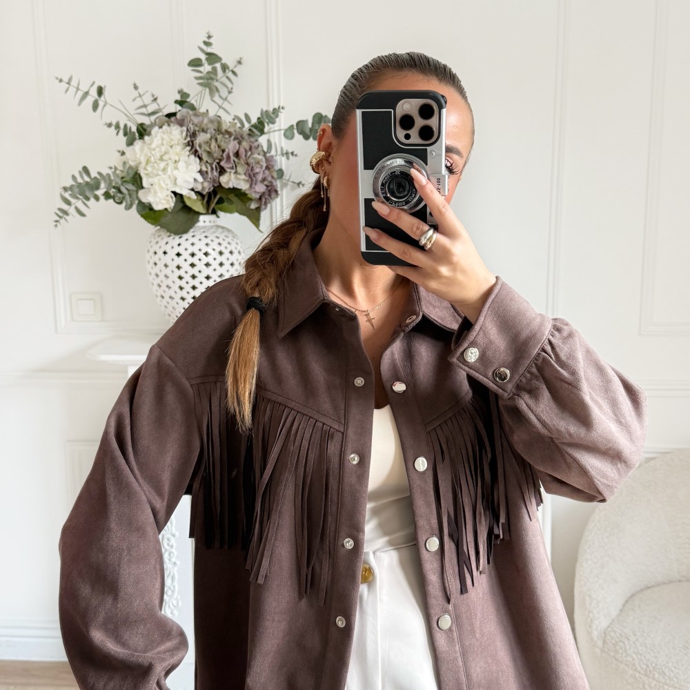 VESTE FRANGES SUEDINE CHOCO