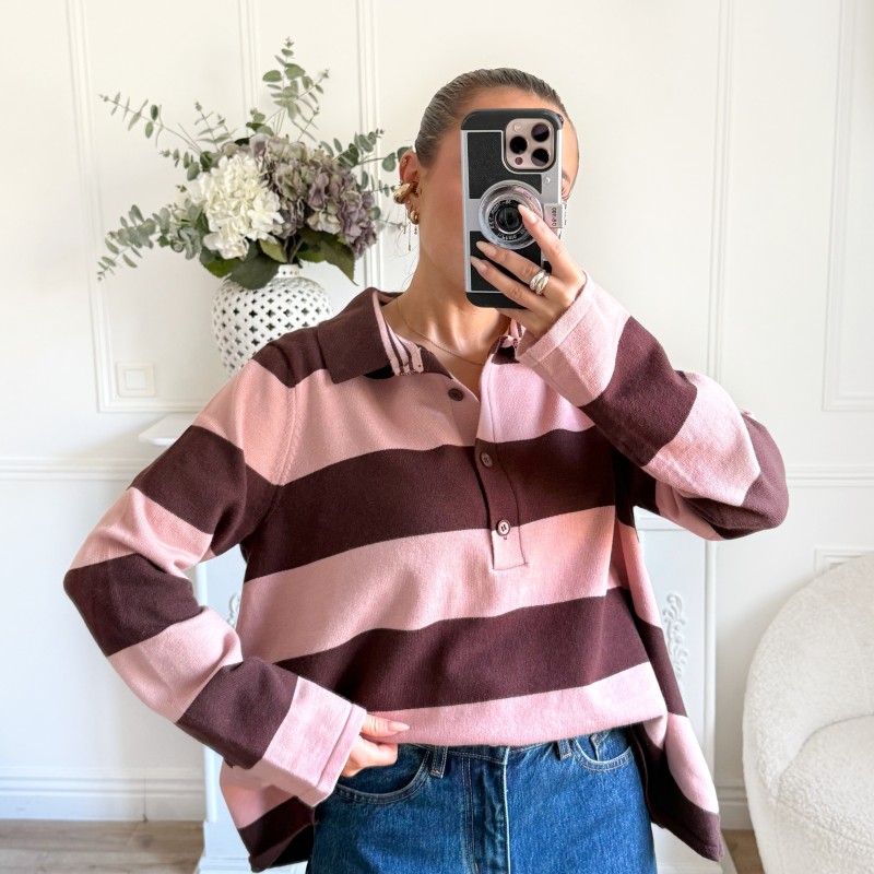 POLO RAYURES PINK CHOCO