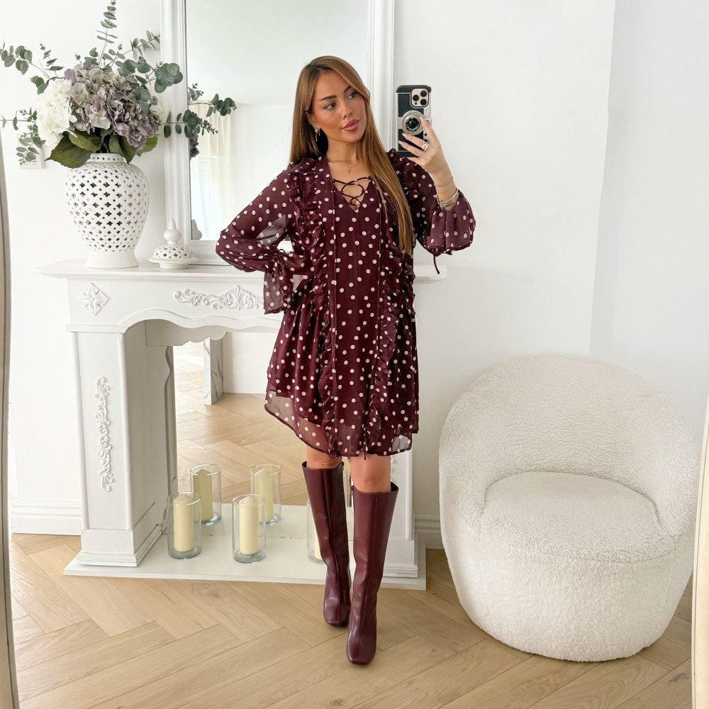 ROBE BURGUNDY POIS MAELYS