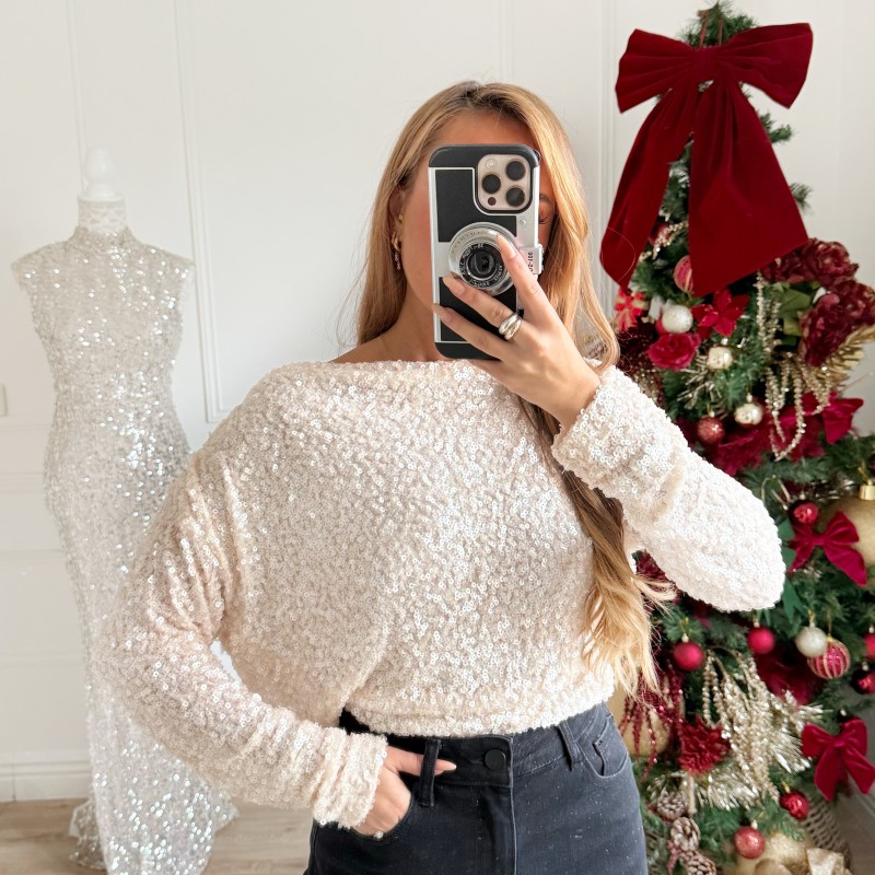 TOP SEQUINS BEIGE KELLY
