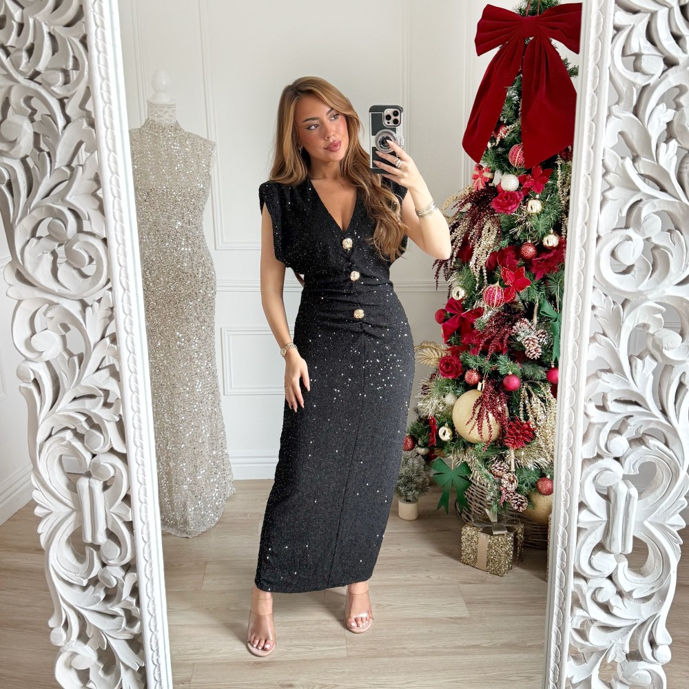 ROBE SEQUINS BOUTONS DORÉS LÉONORE