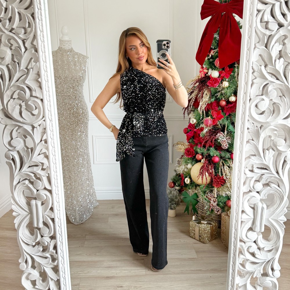 TOP BLACK MONOMANCHE SEQUINS VANESSA