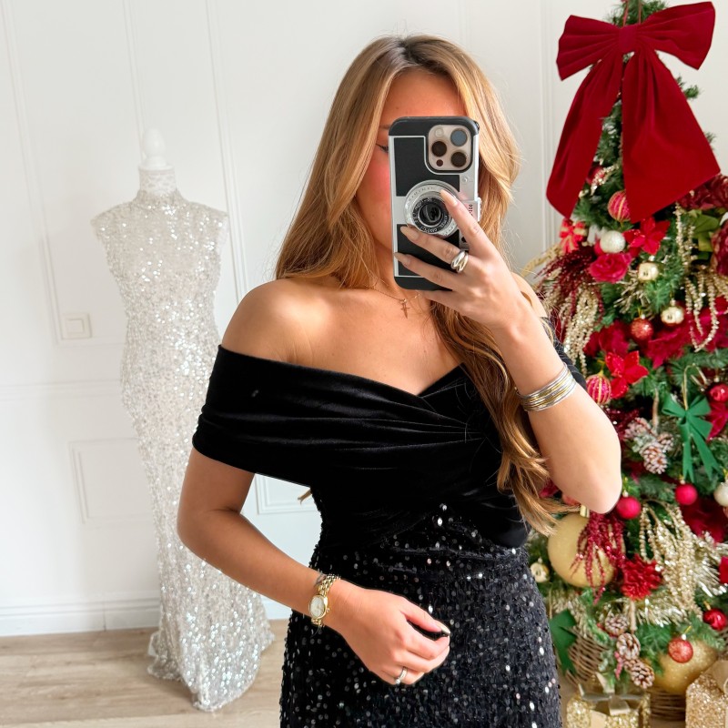 ROBE BLACK CROISÉE STRASS BLACK  DIANA