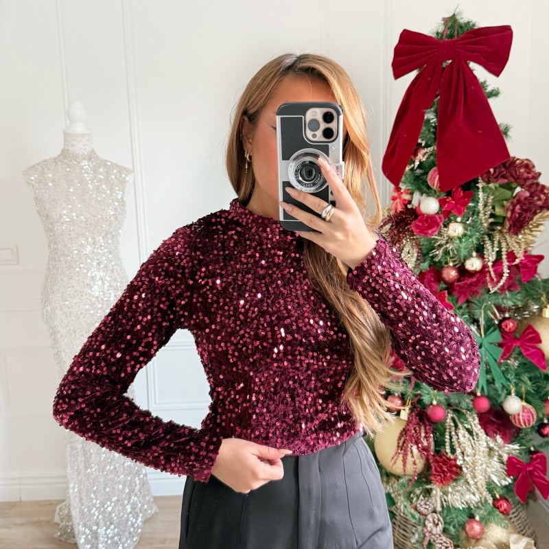 TOP SEQUINS MANCHE LONGUE LYDIA