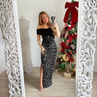 ROBE BLACK CROISÉE SEQUINS ARGENTÉS DIANA