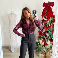 TOP COL BENITIER SEQUINS PRUNE