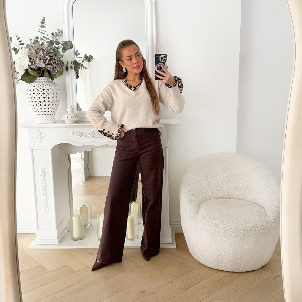 JEAN WIDE LEG CHOCO TAILLE HAUTE